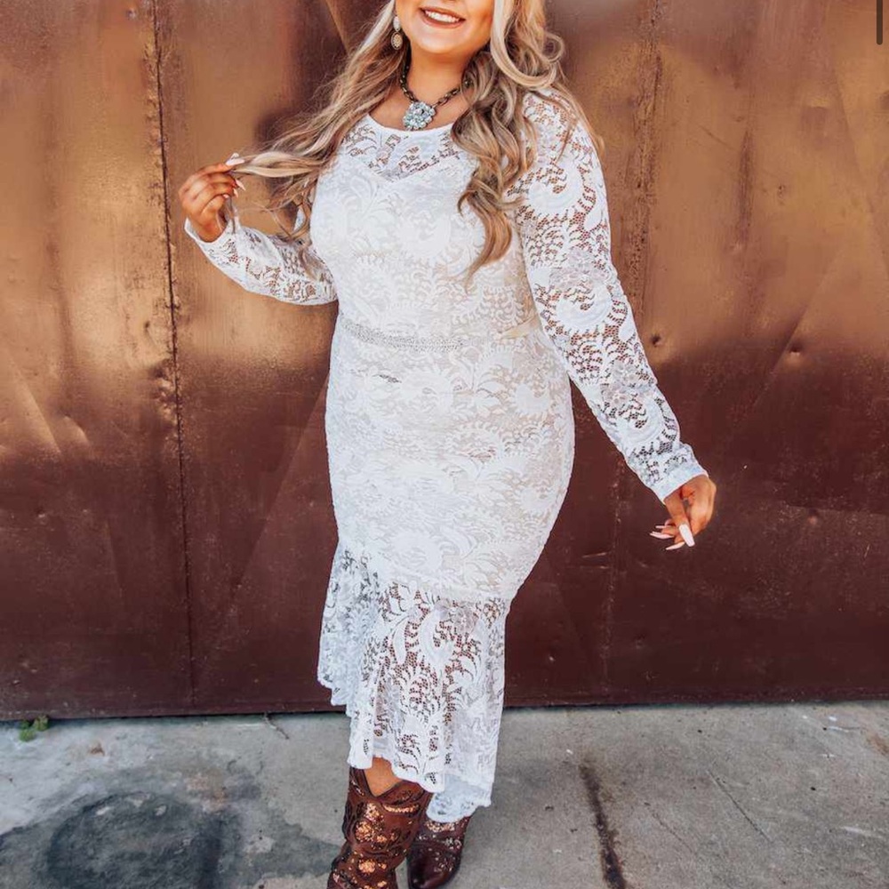 White and nude lace dress